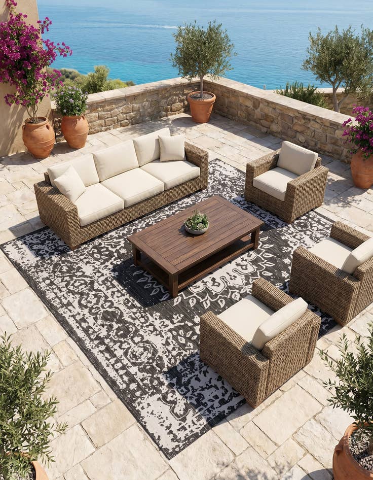 Detail image of 10' x 10' Easy-Clean Traditional Indoor / Outdoor Square Rug