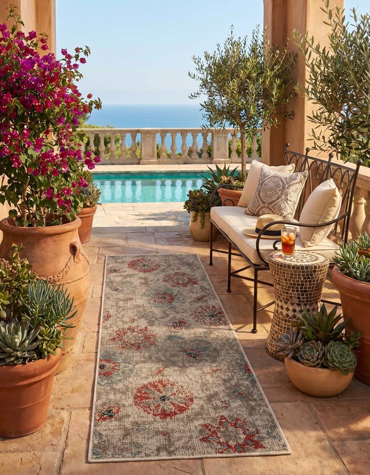 Detail image of 2' x 5' Easy-Clean Botanical Indoor / Outdoor Runner Rug