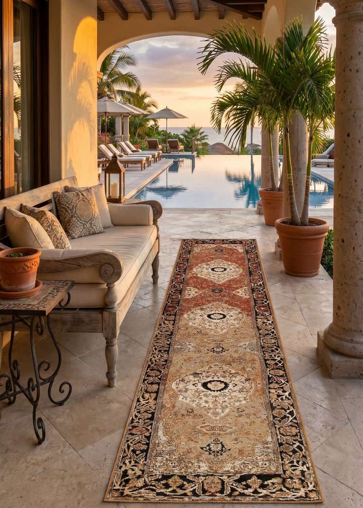 2' 7 x 12' Easy-Clean Traditional Indoor / Outdoor Runner Rug