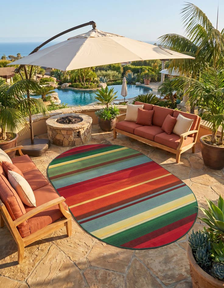 Detail image of 5' 3 x 8' Easy-Clean Modern Indoor / Outdoor Oval Rug