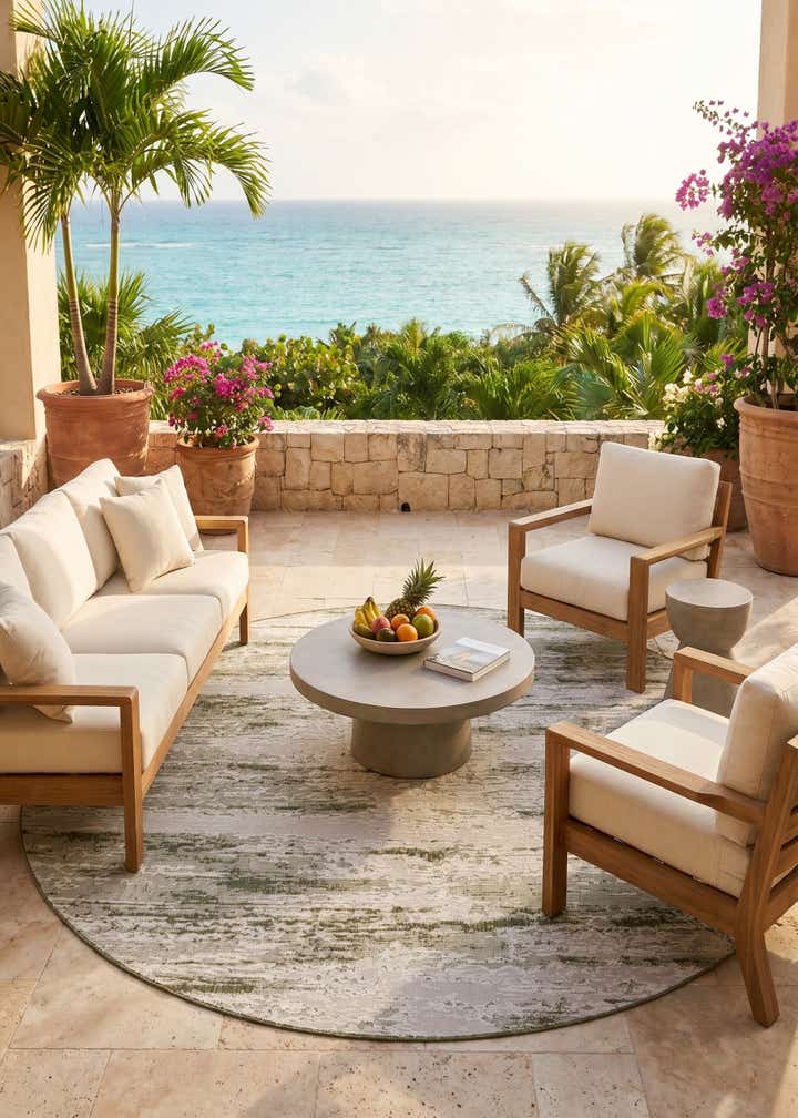 10' x 10' Easy-Clean Modern Indoor / Outdoor Round Rug