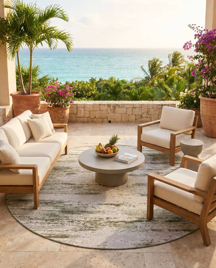 Detail image of 10' x 10' Easy-Clean Modern Indoor / Outdoor Round Rug