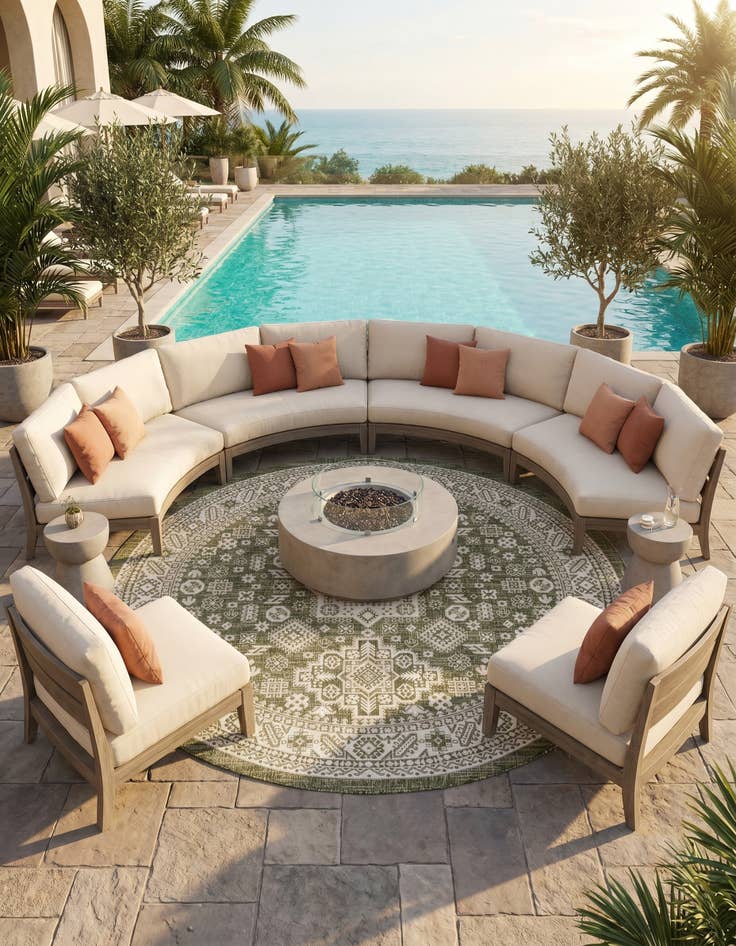 Detail image of 7' 10 x 7' 10 Easy-Clean Aztec Indoor / Outdoor Round Rug