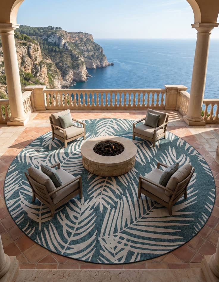 Detail image of 13' x 13' Easy-Clean Botanical Indoor / Outdoor Round Rug