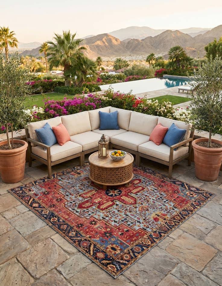 Detail image of 10' x 10' Easy-Clean Traditional Indoor / Outdoor Square Rug