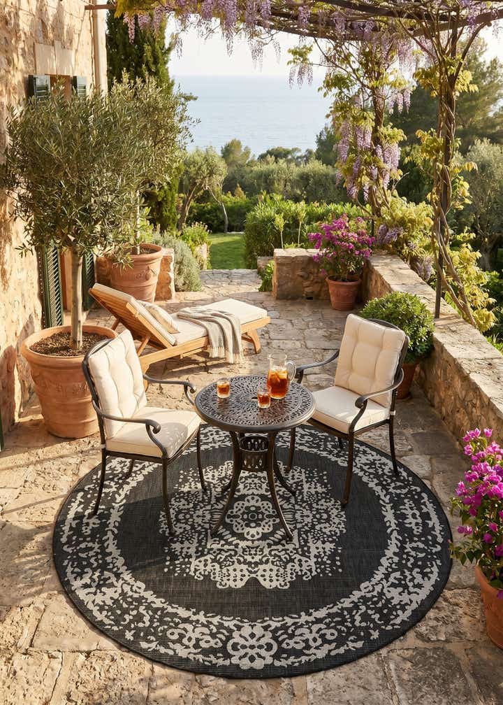 7' 10 x 7' 10 Easy-Clean Traditional Indoor / Outdoor Round Rug