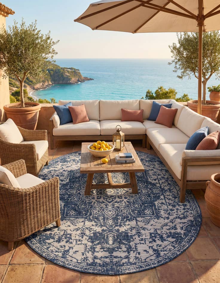 Detail image of 7' 10 x 10' Easy-Clean Jill Zarin Dubai Indoor / Outdoor Oval Rug