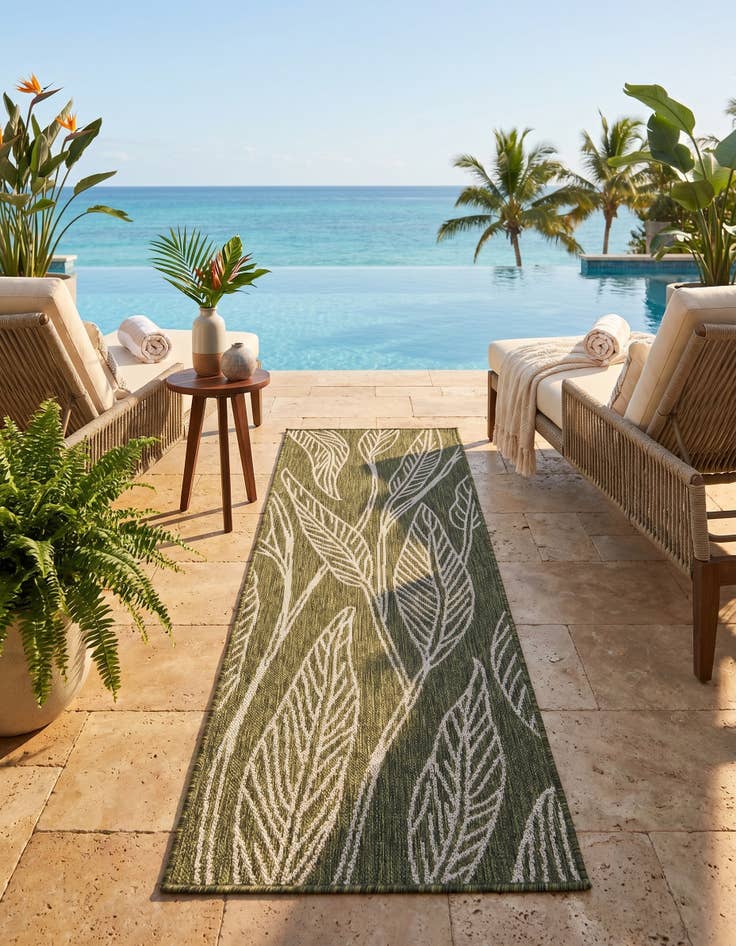 Detail image of 2' x 6' Easy-Clean Botanical Indoor / Outdoor Runner Rug