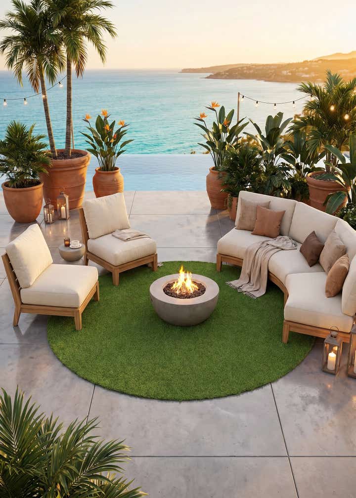 7' 10 x 7' 10 Easy-Clean Grass Indoor / Outdoor Round Rug