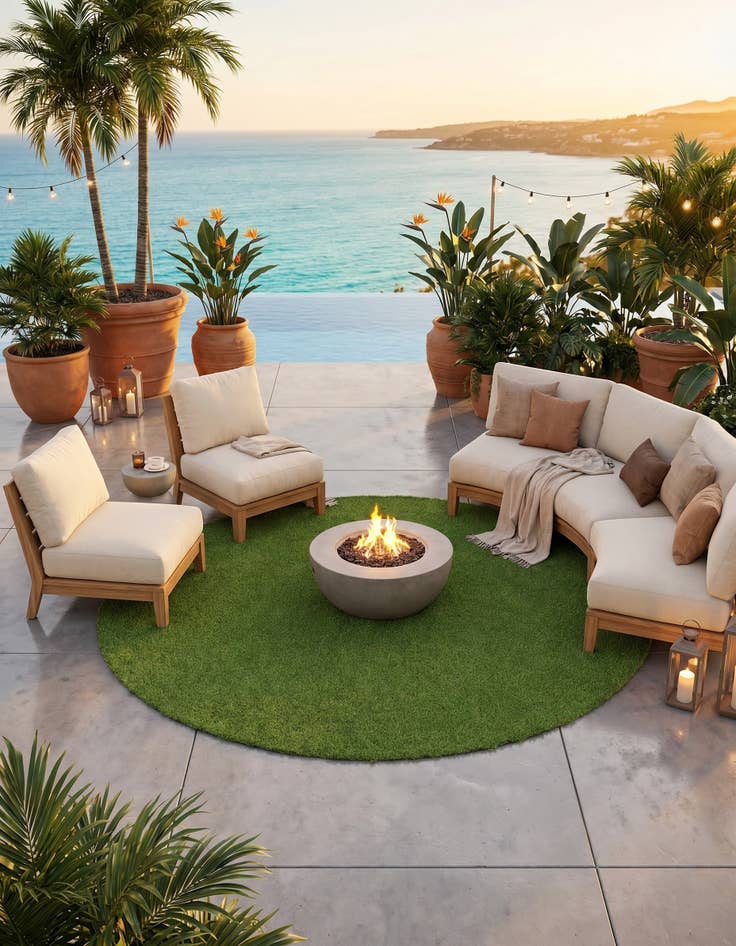 Detail image of 7' 10 x 7' 10 Easy-Clean Grass Indoor / Outdoor Round Rug