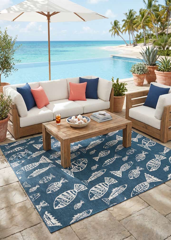 7' 10 x 7' 10 Easy-Clean Coastal Indoor / Outdoor Square Rug