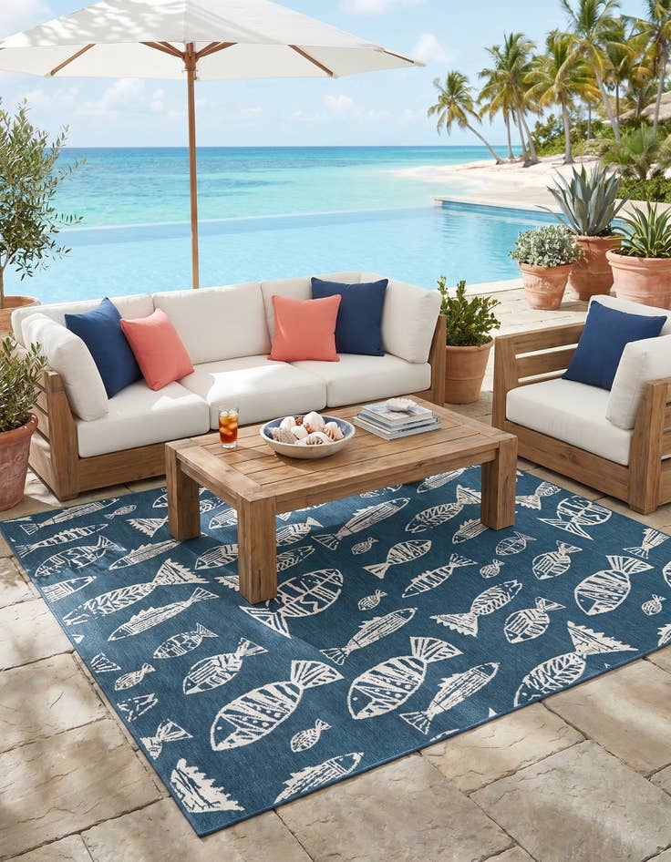 Detail image of 7' 10 x 7' 10 Easy-Clean Coastal Indoor / Outdoor Square Rug