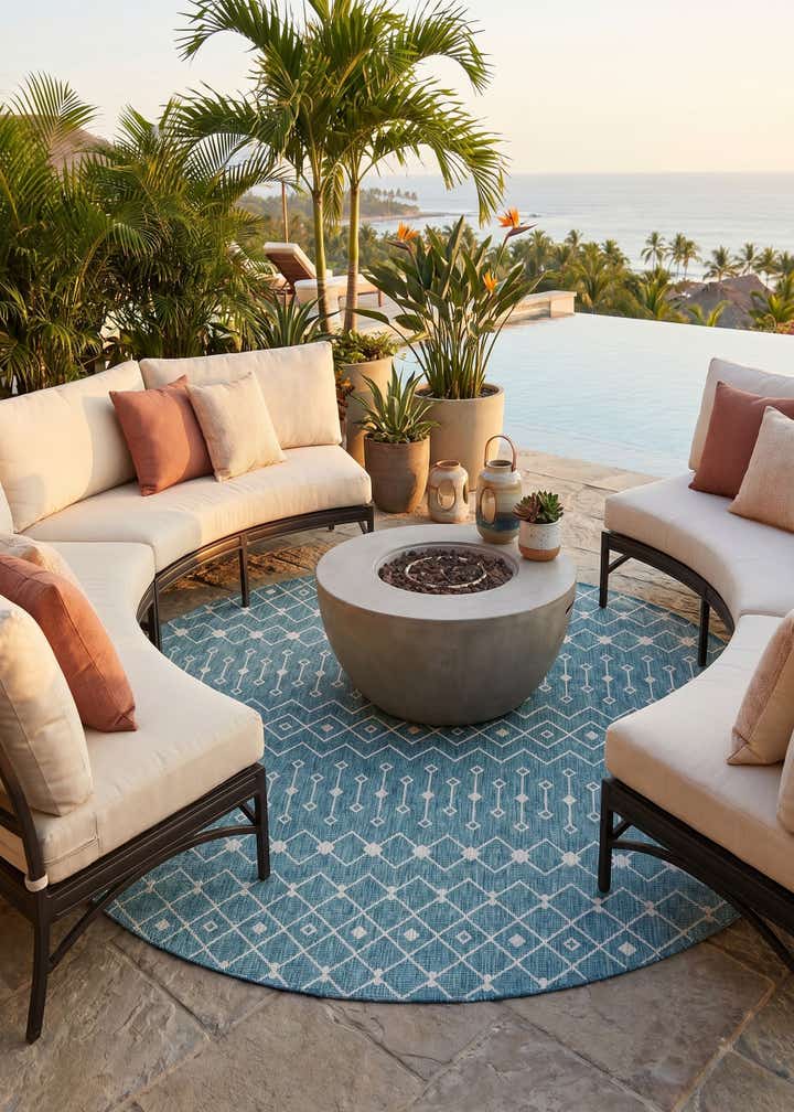 10' 8 x 10' 8 Easy-Clean Lattice Indoor / Outdoor Round Rug