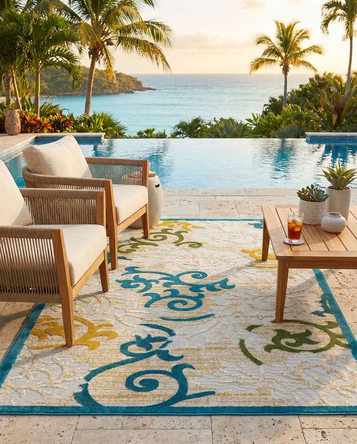 5' x 8' Easy-Clean Botanical Indoor / Outdoor Rug