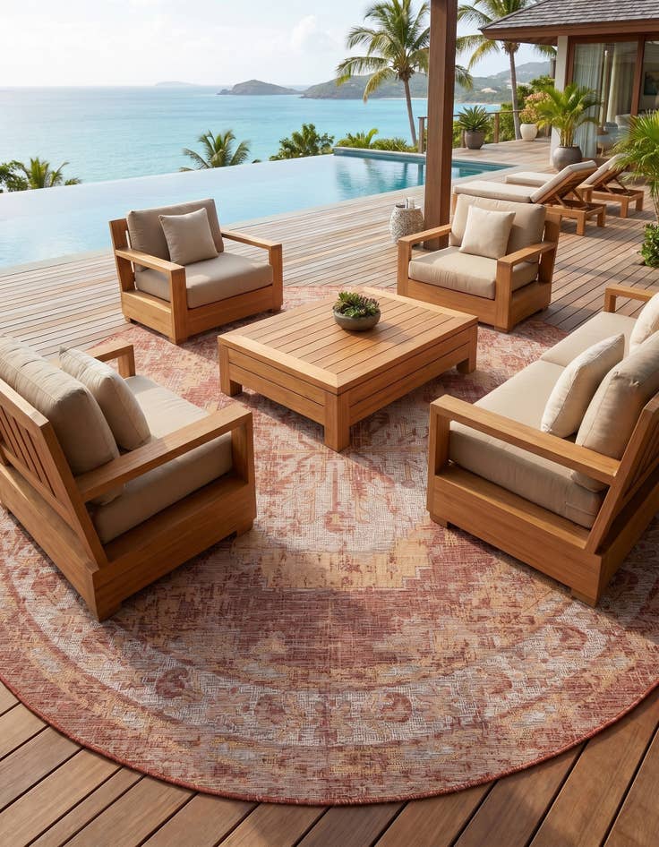 Detail image of 13' x 13' Easy-Clean Traditional Indoor / Outdoor Round Rug