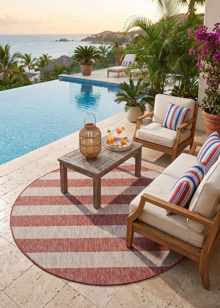 6' x 6' Easy-Clean Ribbon Indoor / Outdoor Round Rug