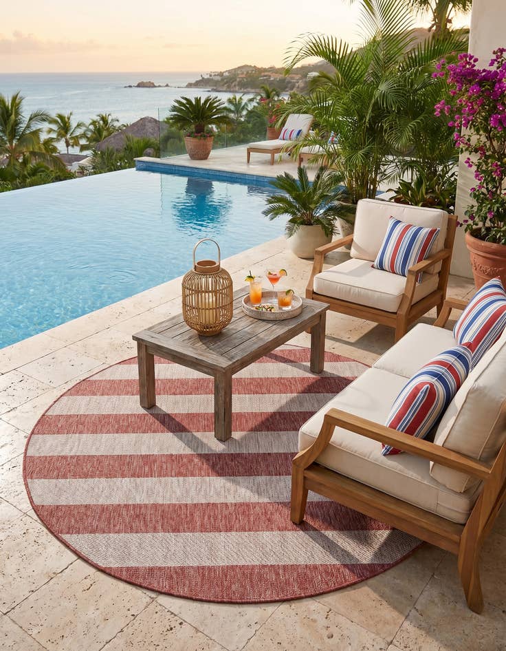 Detail image of 6' x 6' Easy-Clean Ribbon Indoor / Outdoor Round Rug