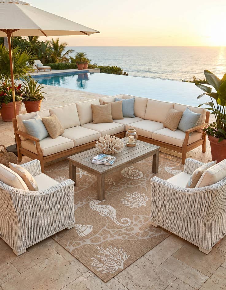 Detail image of 10' x 10' Easy-Clean Coastal Indoor / Outdoor Square Rug