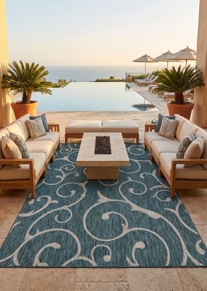 7' 10 x 11' Easy-Clean Botanical Indoor / Outdoor Rug