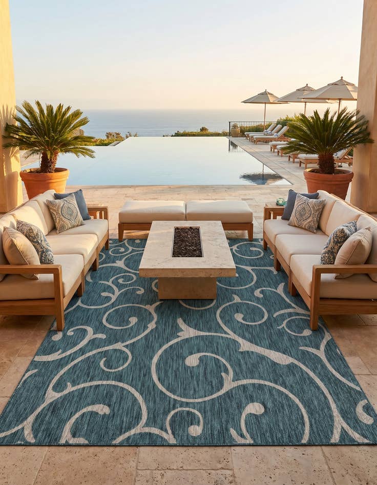 Detail image of 7' 10 x 11' Easy-Clean Botanical Indoor / Outdoor Rug