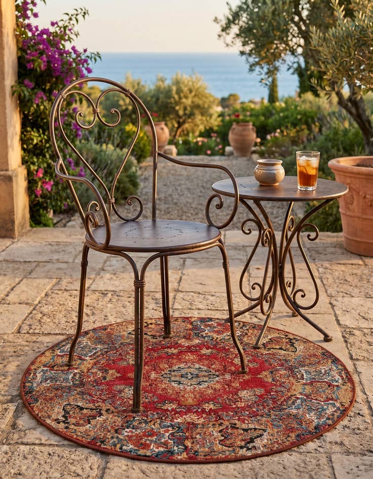 Detail image of 3' x 3' Easy-Clean Traditional Indoor / Outdoor Round Rug