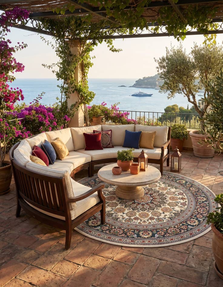 Detail image of 6' 1 x 6' 1 Easy-Clean Traditional Indoor / Outdoor Round Rug