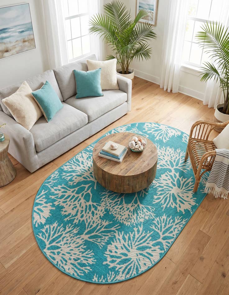Detail image of 4' x 6' Easy-Clean Coastal Indoor / Outdoor Oval Rug