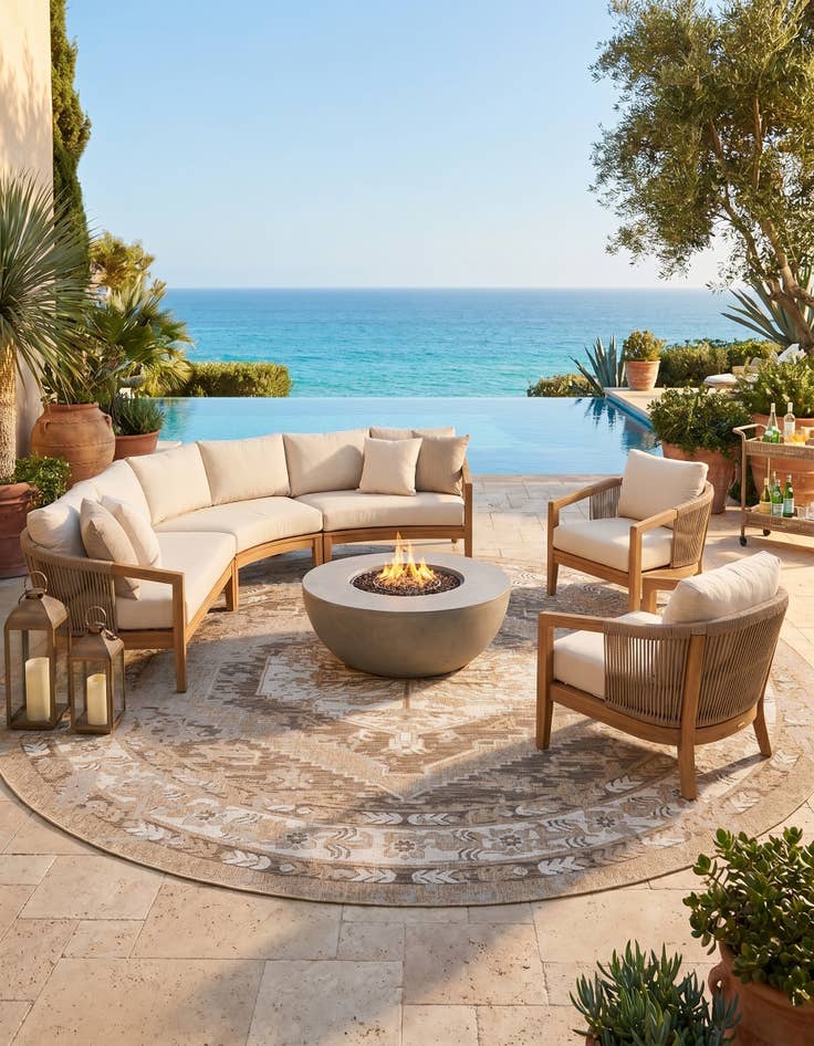 Detail image of 13' x 13' Easy-Clean Traditional Indoor / Outdoor Round Rug