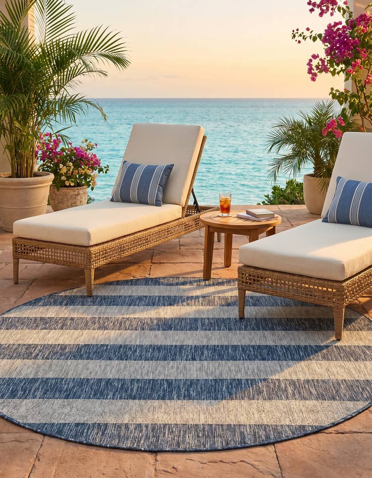 Detail image of 5' 3 x 5' 3 Easy-Clean Ribbon Indoor / Outdoor Round Rug