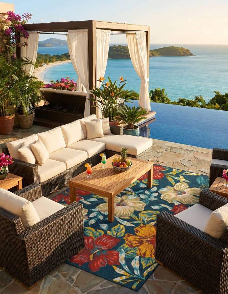 Detail image of 7' 10 x 11' Easy-Clean Coastal Indoor / Outdoor Rug