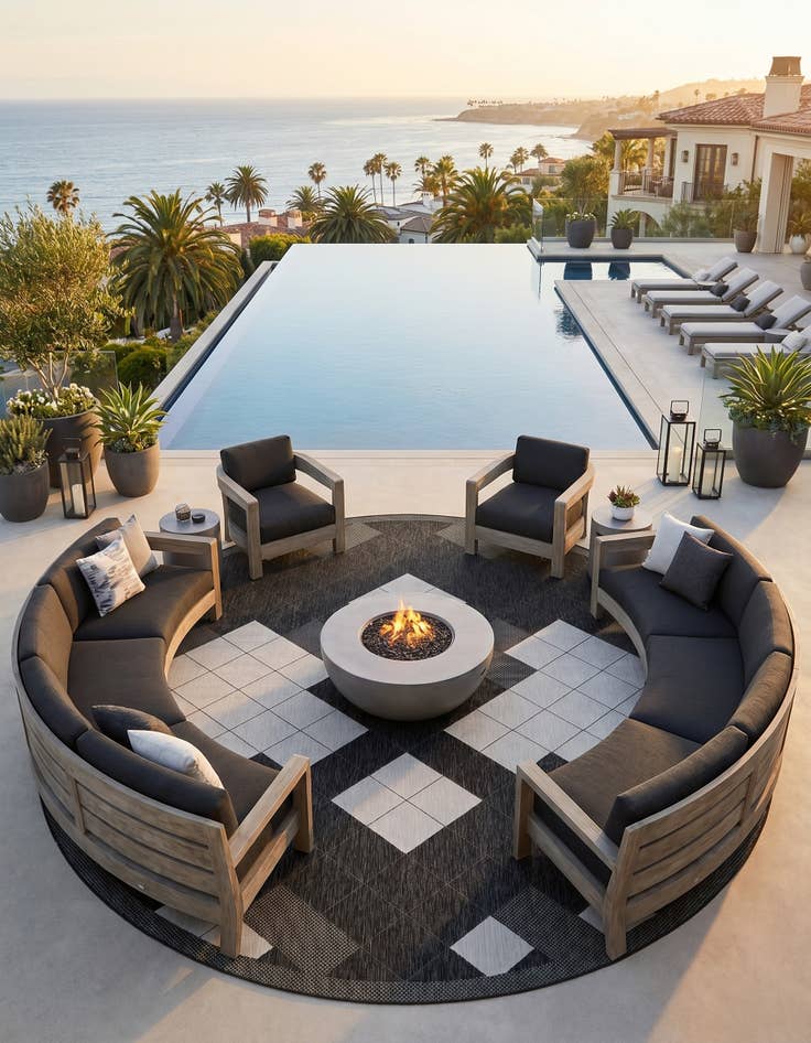 Detail image of 13' x 13' Easy-Clean Modern Indoor / Outdoor Round Rug