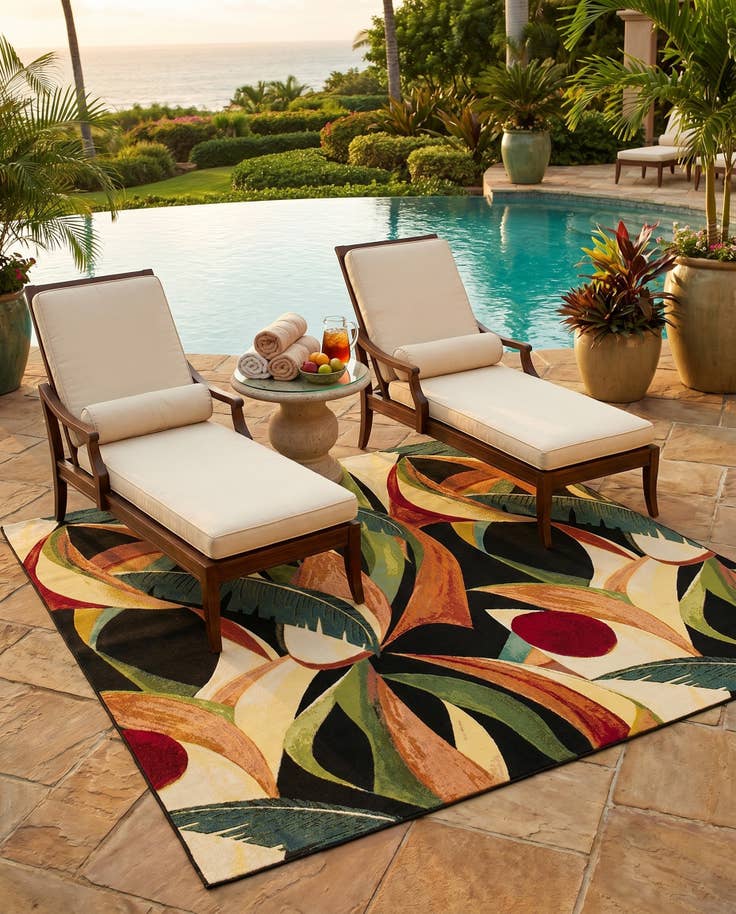 Detail image of 7' 10 x 7' 10 Easy-Clean Botanical Indoor / Outdoor Square Rug