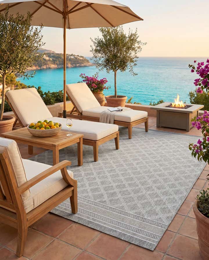 7' 1 x 10' Easy-Clean Lattice Indoor / Outdoor Rug