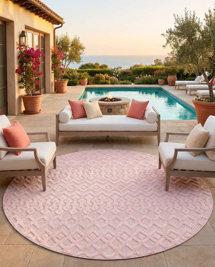 7' x 7' Easy-Clean Trellis Textured Indoor / Outdoor Round Rug