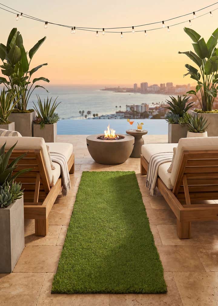 2' 7 x 8' Easy-Clean Grass Indoor / Outdoor Runner Rug