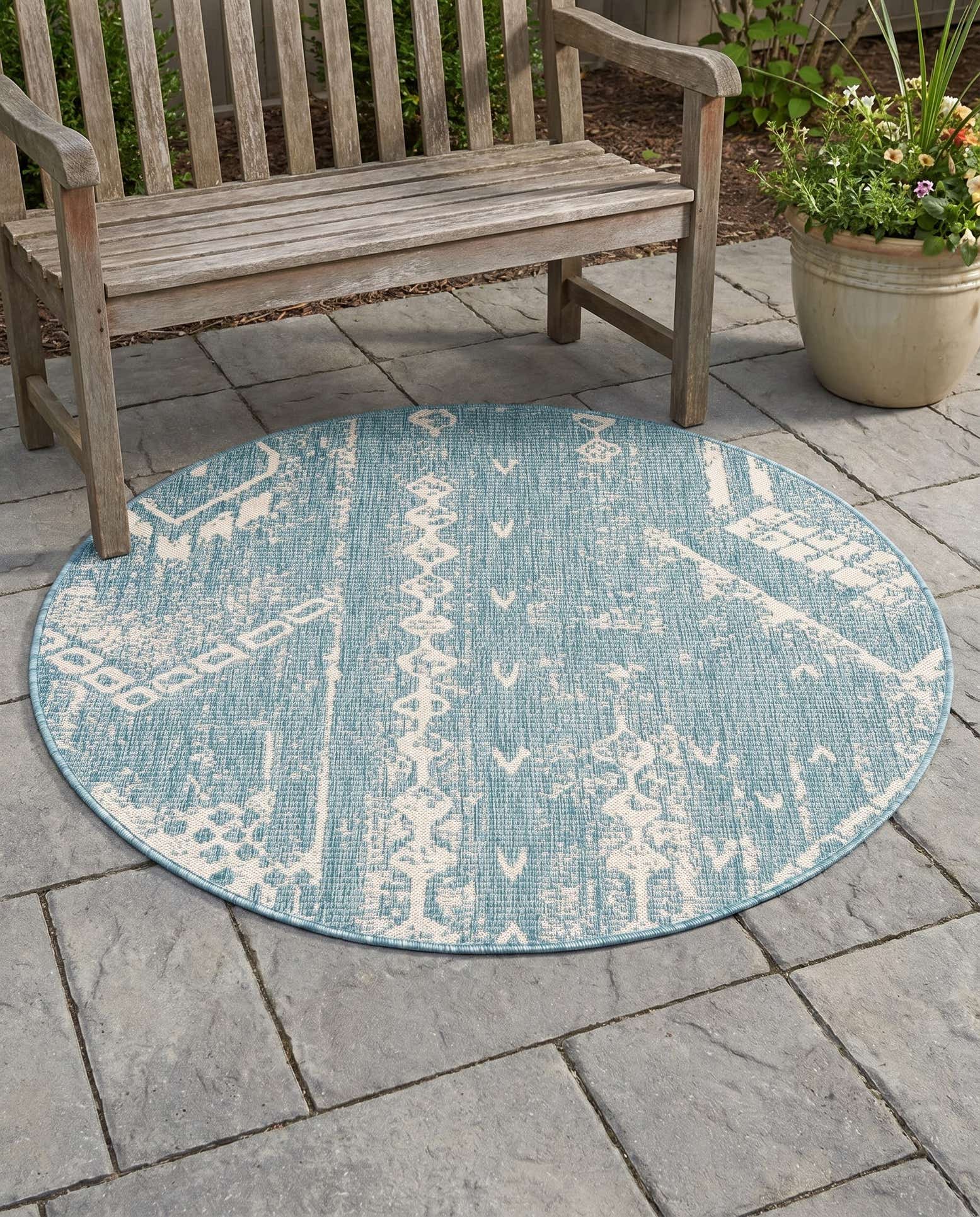 4' x 4' Easy-Clean Bohemian Indoor / Outdoor Round Rug