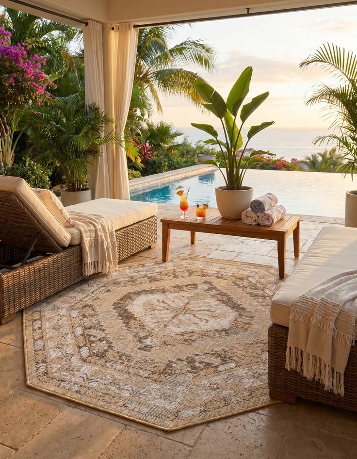 Detail image of 5' 3 x 5' 3 Easy-Clean Traditional Indoor / Outdoor Octagon Rug