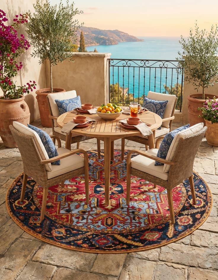 Detail image of 5' x 5' Easy-Clean Traditional Indoor / Outdoor Round Rug