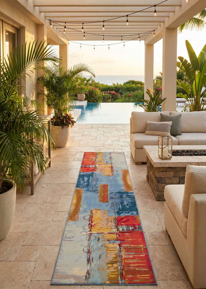 2' 7 x 12' Easy-Clean Modern Indoor / Outdoor Runner Rug