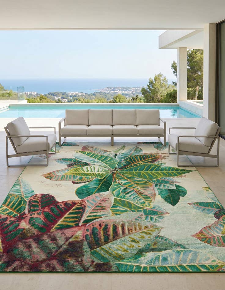 Detail image of 7' 10 x 10' Easy-Clean Botanical Indoor / Outdoor Rug