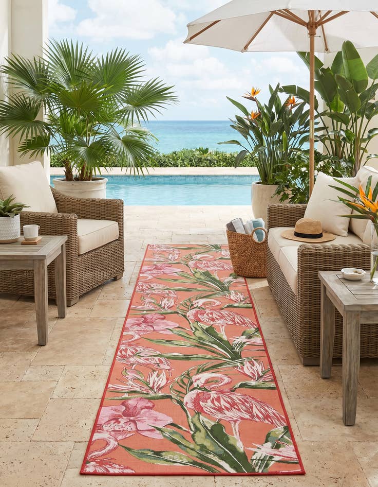 Detail image of 2' 7 x 12' Easy-Clean Botanical Indoor / Outdoor Runner Rug