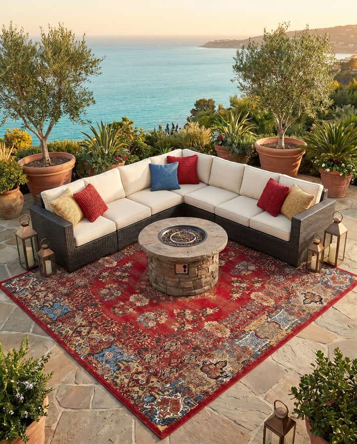 10' x 10' Easy-Clean Traditional Indoor / Outdoor Square Rug