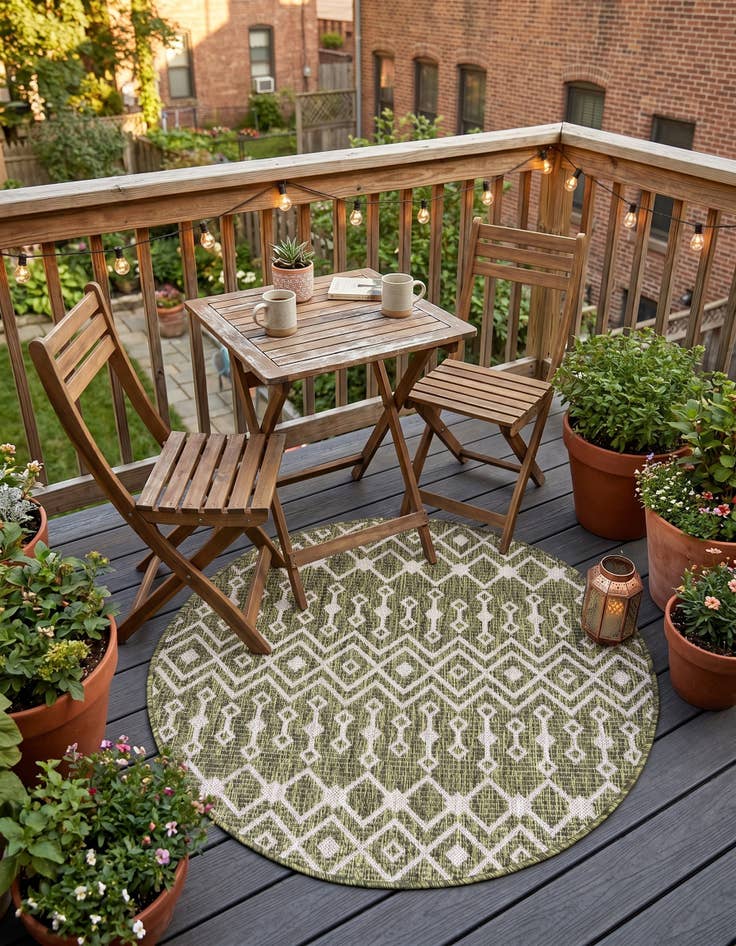 Detail image of 3' x 3' Easy-Clean Lattice Indoor / Outdoor Round Rug