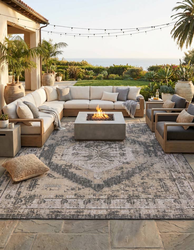 Detail image of 13' x 13' Easy-Clean Traditional Indoor / Outdoor Square Rug