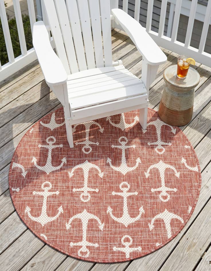 Detail image of 3' x 3' Easy-Clean Coastal Indoor / Outdoor Round Rug