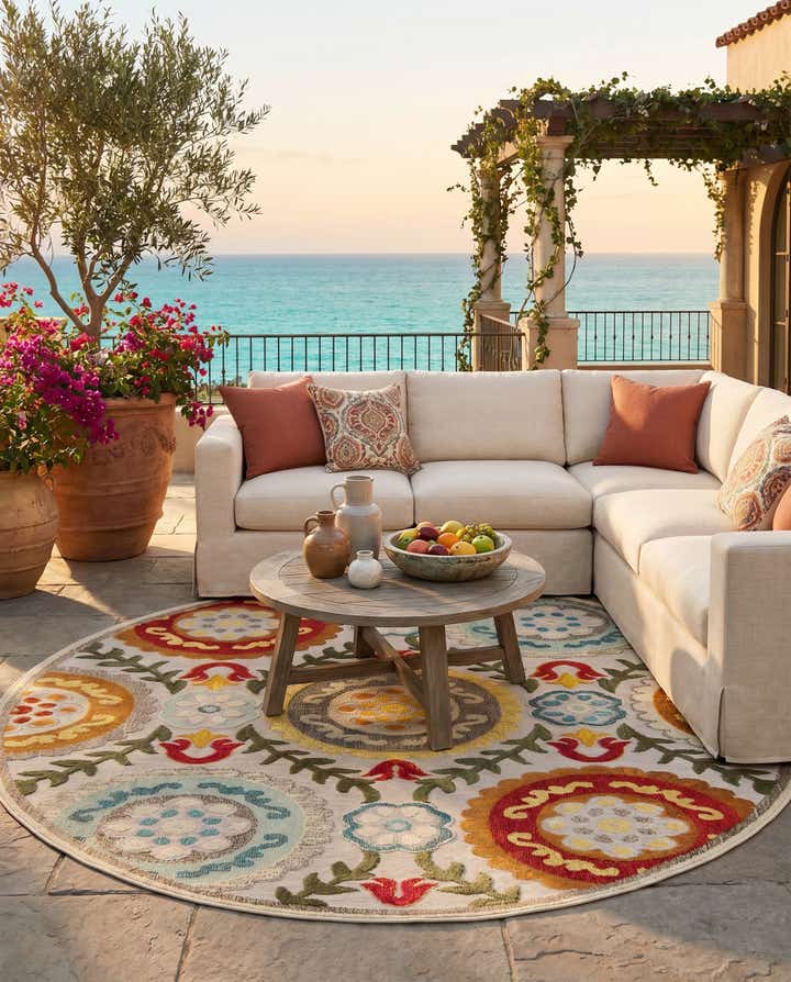 7' 10 x 7' 10 Easy-Clean Casablanca Indoor / Outdoor Round Rug