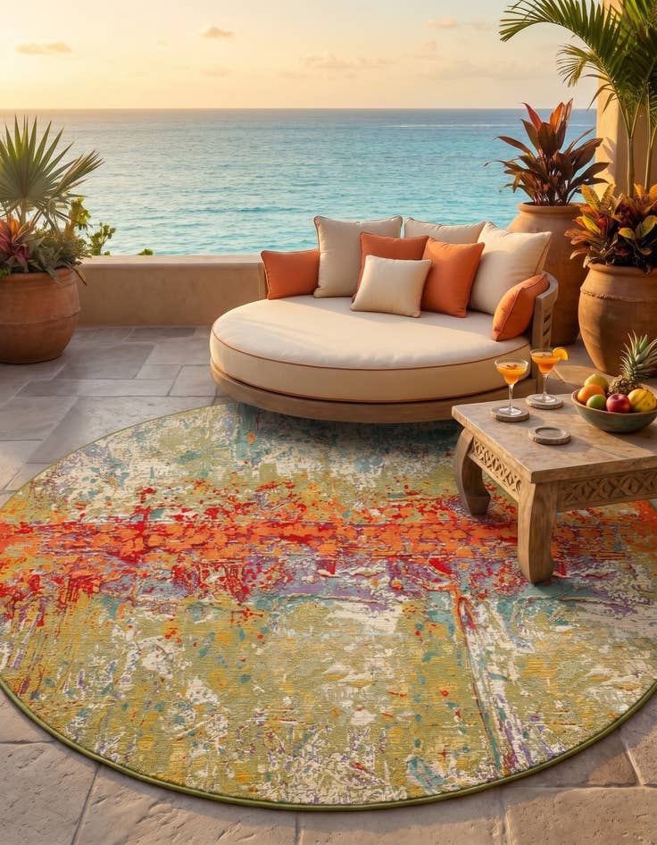 Detail image of 7' x 7' Easy-Clean Modern Indoor / Outdoor Round Rug