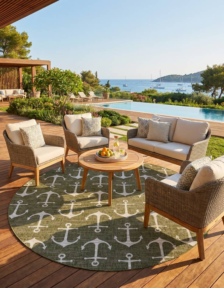 Detail image of 10' x 10' Easy-Clean Coastal Indoor / Outdoor Round Rug