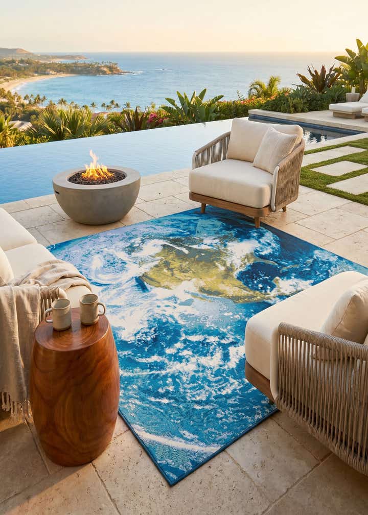 7' 10 x 7' 10 Easy-Clean Modern Indoor / Outdoor Square Rug