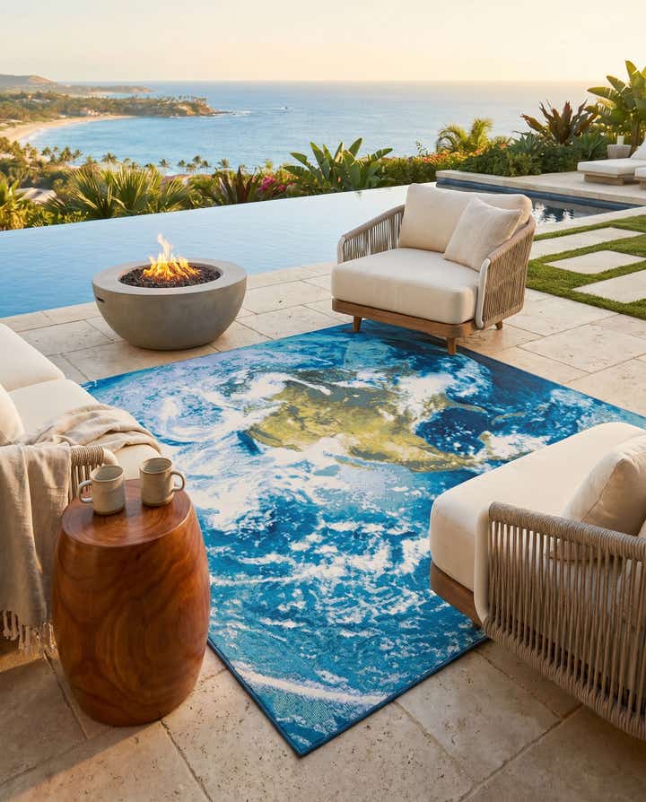 7' 10 x 7' 10 Easy-Clean Modern Indoor / Outdoor Square Rug